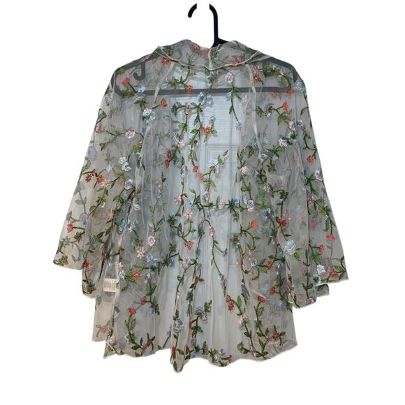 Chenault Womens Sheer Mesh Floral Embroidered Boho Fairy Cardigan S Vacation - Picture 6 of 8
